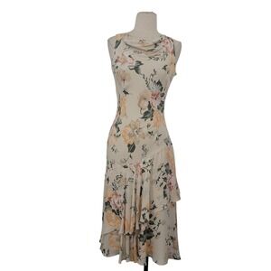 Vtg Y2K Petite Sophisticate Floral Silk Fairy Sundress Sz 8/S Cream Bias Cut